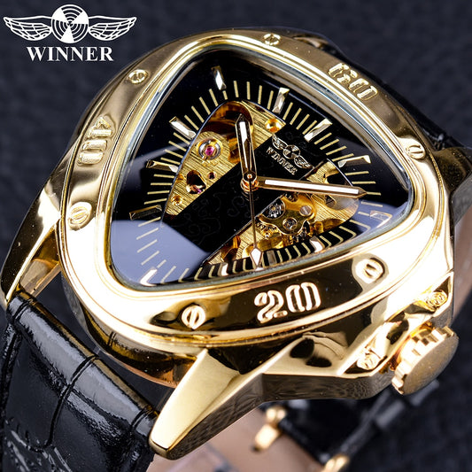 Steampunk Fashion Triangle Golden Skeleton Men's Watch