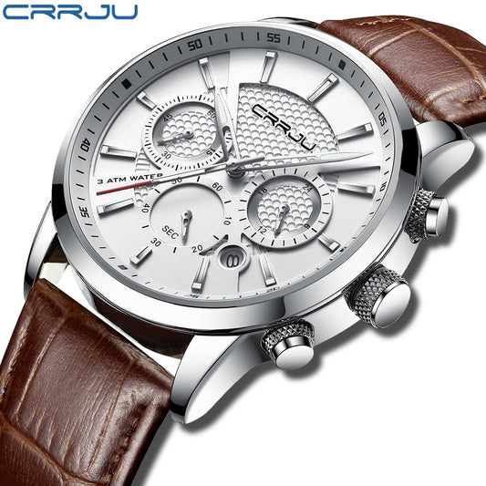 CRRJU Casual Leather Quartz Men's Watch