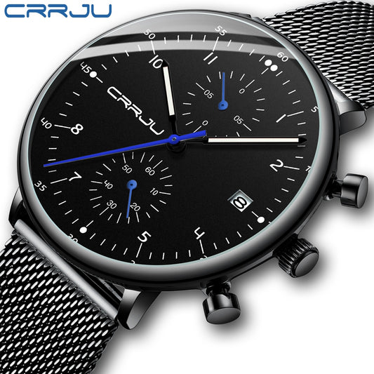 CRRJU Luxury Men's Stainless Steel WristWatch