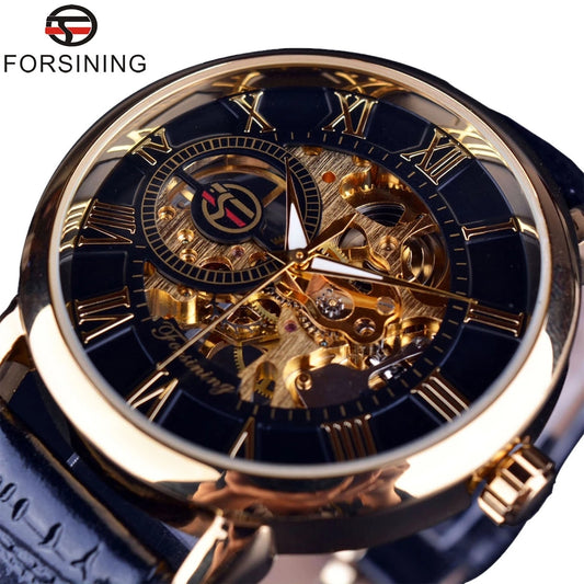 Forsining 3d Design Hollow Black Gold Watch