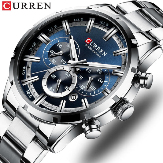 CURREN Military Silver Blue Men's Stainless Steel Wristwatch