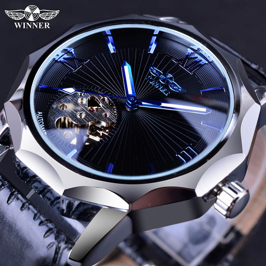 Blue Ocean Geometry Design Transparent Skeleton Mens Watch